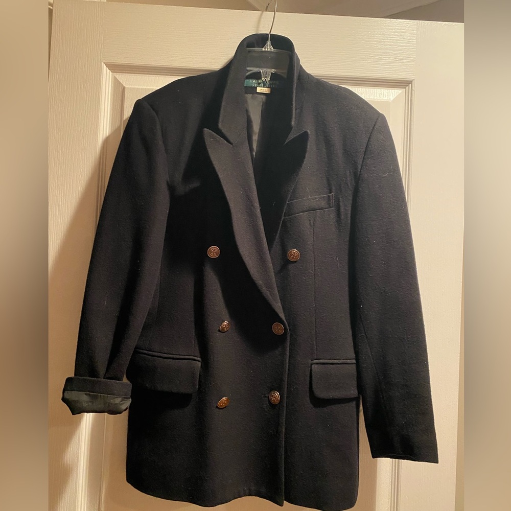 Larry Levine vintage wool  Black Double-Breasted Jacket blaze Sz 8